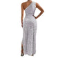 Sequined Shoulder Sleeping Beauty Split Solid Color Dress