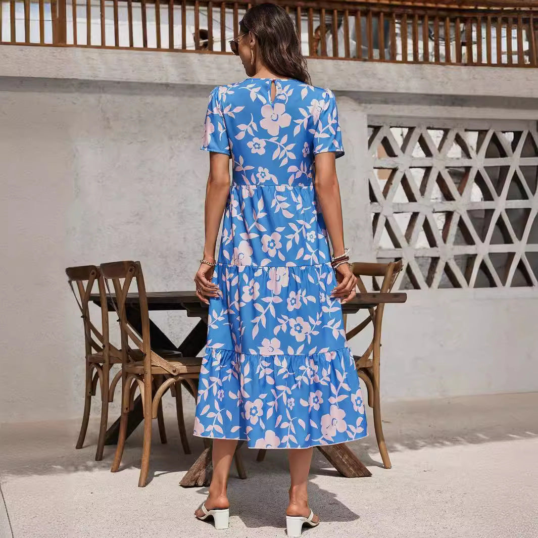 Robe élégante à volants multicouches et à grandes fleurs pour femme
