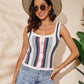 Summer Tops Beach Multi-color Splicing Striped Sweater Fashion Lace Camisole Vest Women