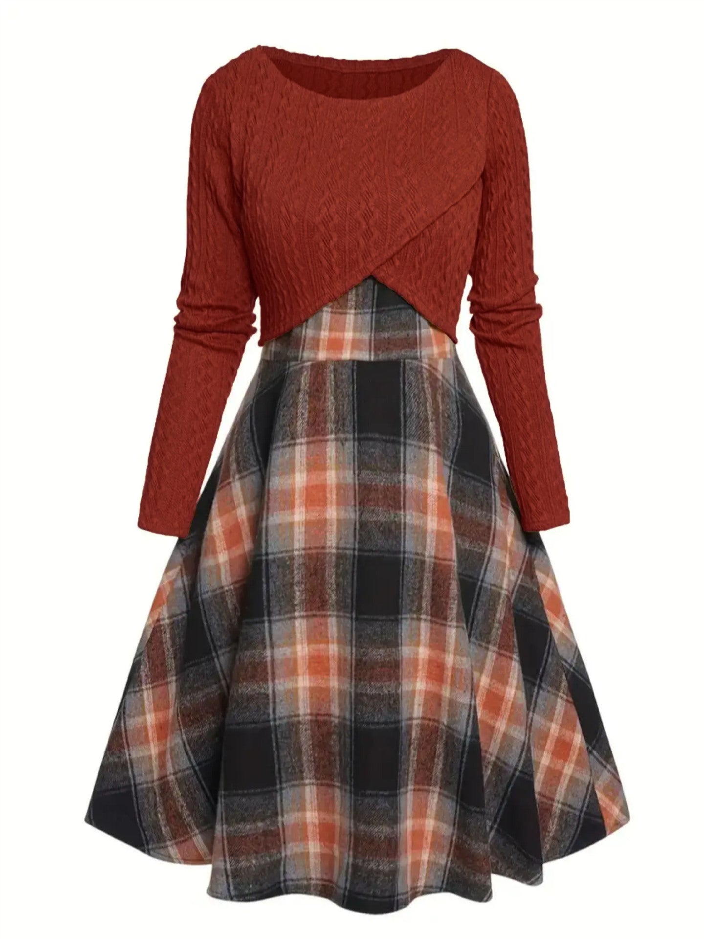 New Womens Two-piece Set Knitted Long-sleeve Top And Dress