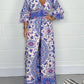 V-neck Printed Jumpsuit Plus Size Casual Jumpsuit