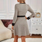 Knitted Houndstooth Button-up Long Sleeve Dress