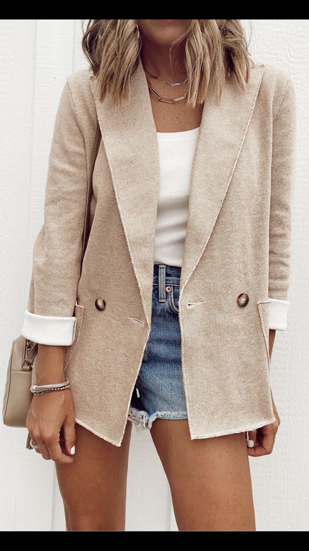 Women's Small Suit Two Buttons Mid-Length Casual Loose Small Coat