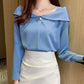 Women's Long Sleeve Square Collar One-shoulder Professional Top