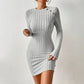 Slim-fit Sheath Knit Dress Long Sleeves New Elegant Mini Skirt