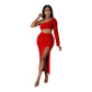 One-shoulder Fashionable Sequins Navel Split Hip Women's Clothing Dress