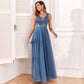 Robe de soirée patchwork extensible sans manches à double col en V