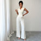 Elegant Waist-cinching Top Paired With A Flowy Wide-leg Pantsuit