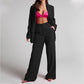 Costume ample à revers, manches longues, taille haute, jambes larges