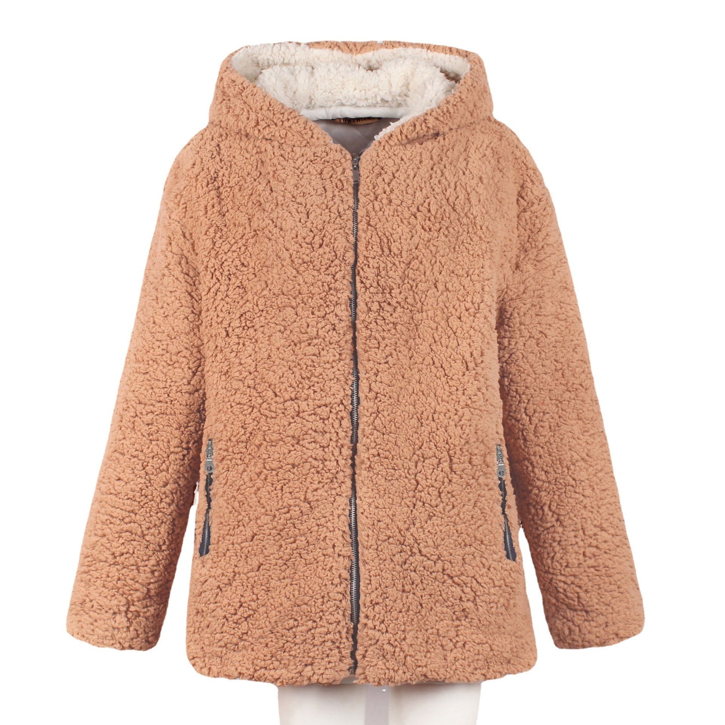 Veste à capuche en peluche de couleur contrastée européenne et américaine pour femme