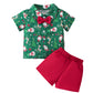 Ensemble deux pièces pour garçon, petit et moyen, avec chemise à manches courtes et short imprimés de Noël