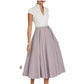 Women's A- Line White Color-block V Neck Large Swing Dress