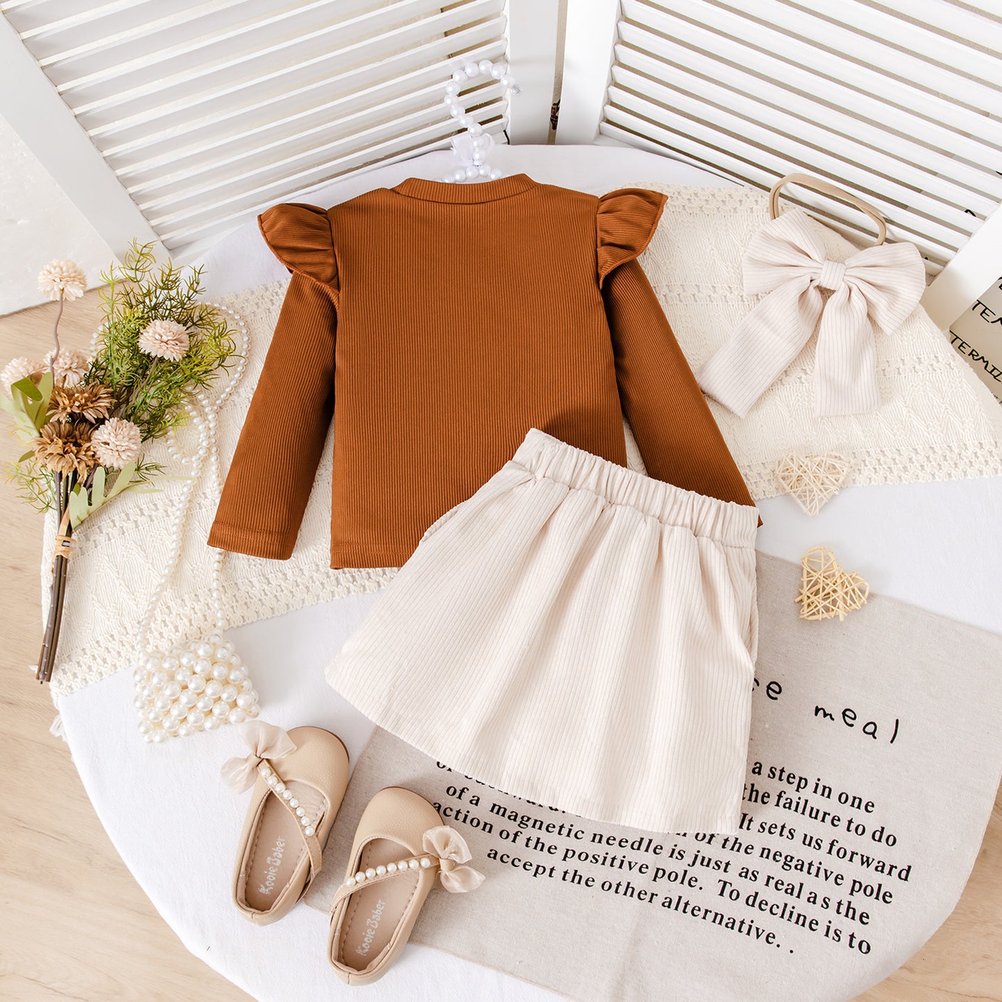 Cute Printed Striped Long-sleeve Short Dress Set