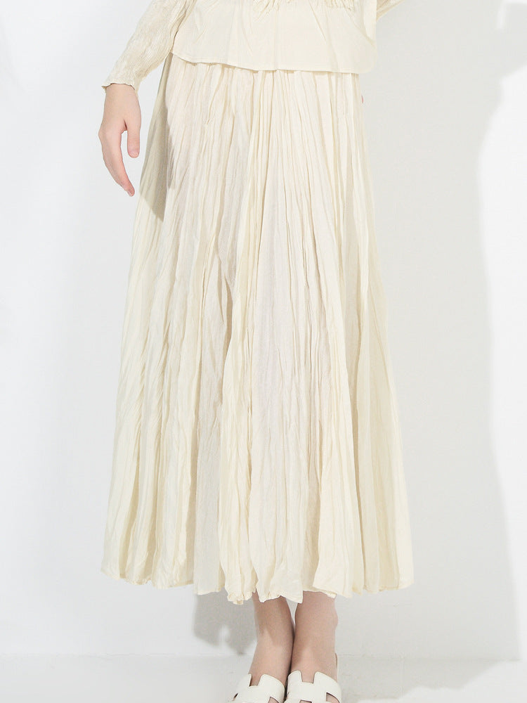 Solid Color Embroidered Long-sleeved Top Handmade Pleated Two-piece Overskirt Suit