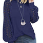 Round Collar Long Sleeves Lace Stitching Blouse Woman