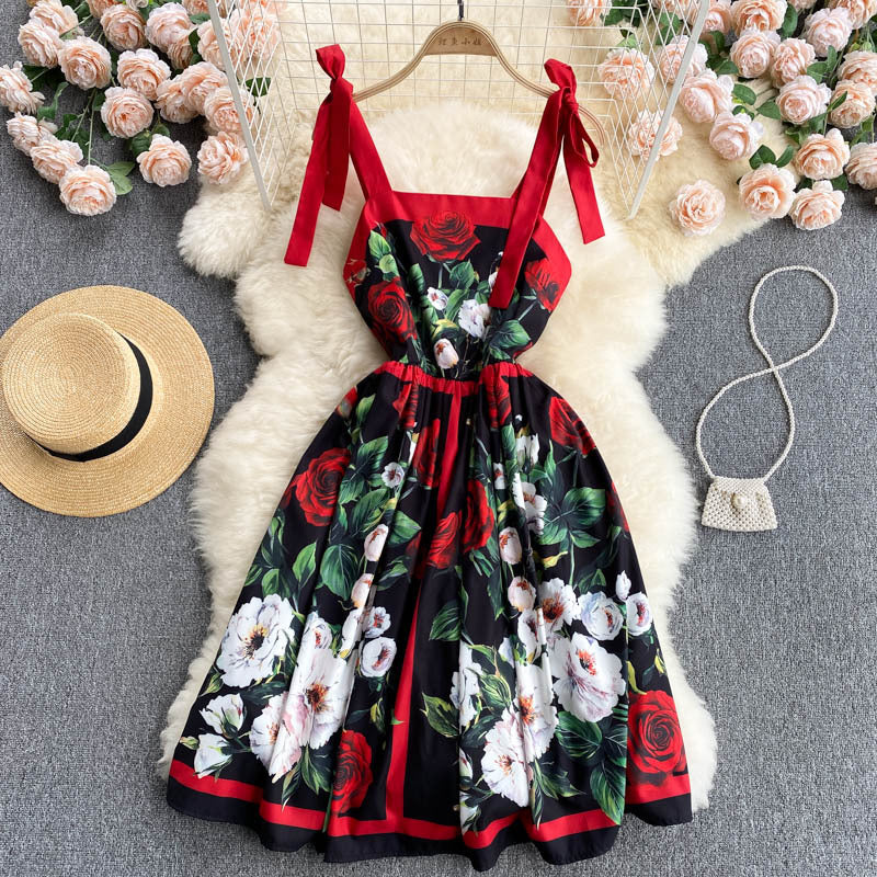 Women's Slim Design Printed Sling Dress