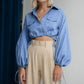 Pleated Waist Lantern Long-sleeved Lace Crop Top