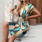 European And American Printed Lace-up Dress