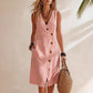 Resort-style V-neck Sleeveless Asymmetrical-button Midi Dress