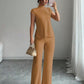 Solid-color Short-sleeve Top And Ribbed Casual Pants Set