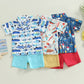 Boy Short Sleeve Printed Shirt Solid Color Shorts Casual Two-piece Suit