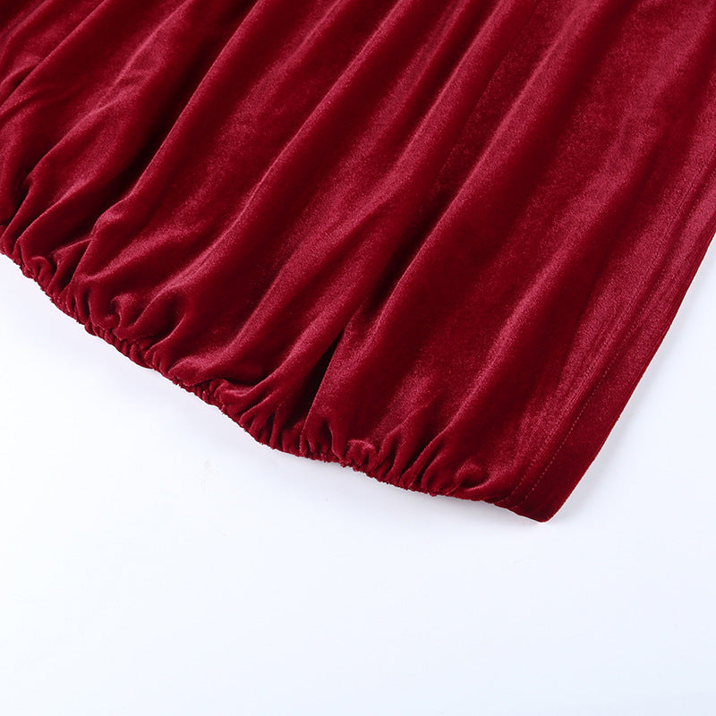 Suede Shoulder Cutout Gathered Long Sleeve Pack Hip Dress