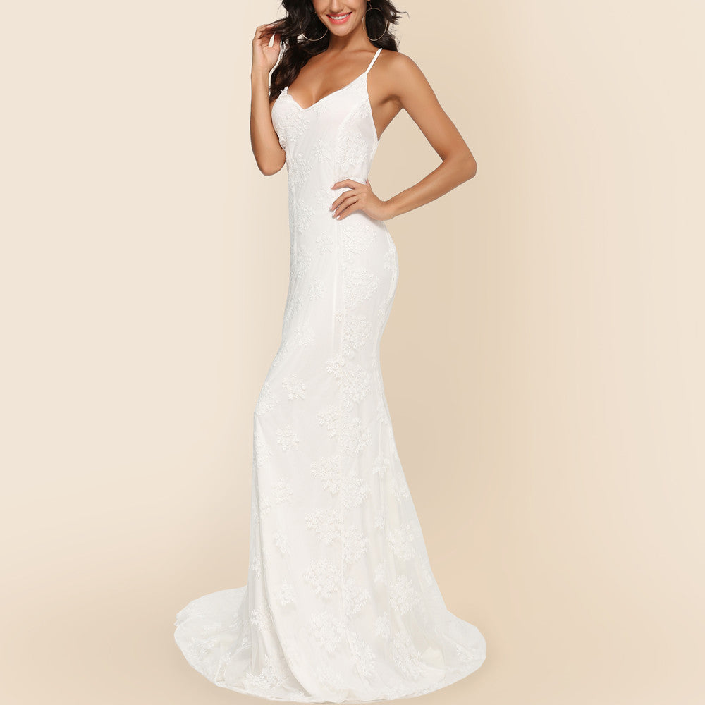V-neck Brace Large Trailing Wedding Dress
