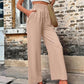Pantalon décontracté avec poches et cordon élastique, taille haute, ample, pour femme