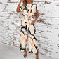 Women's Retro Waist-Cinching Figure-Flattering Elegant Short-Sleeve Printed Jumpsuit