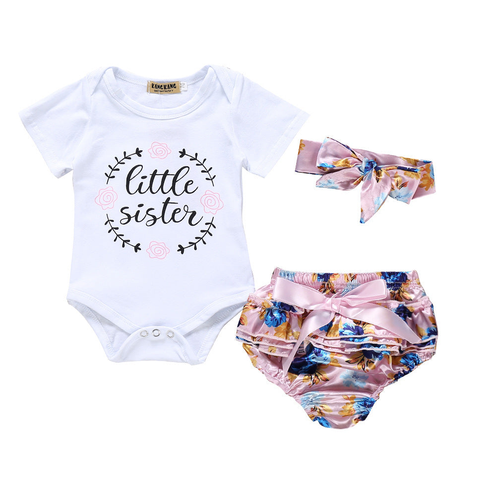 Three-piece Baby Romper Lace Briefs Headwear