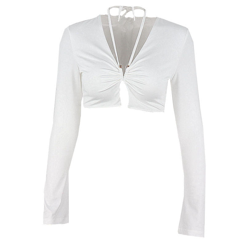 Slim Fitting Short Long Sleeve Top With Metal Buttons