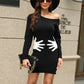 Robe en tricot à imprimé palmiers, tendance, épaules inclinées, manches longues, portefeuille, hanches, slim, vêtements pour femmes