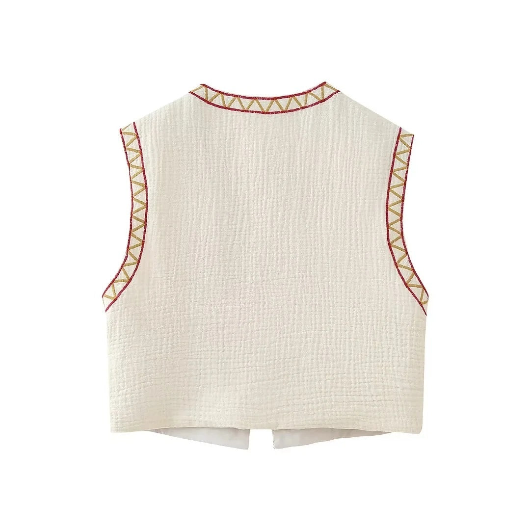 European And American Style Round Neck Embroidered Vest