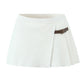 Slim Breasted Knitted Cardigan High Waist Leather Ring Pleated Skirt