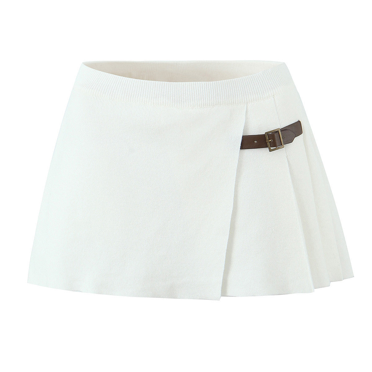 Slim Breasted Knitted Cardigan High Waist Leather Ring Pleated Skirt