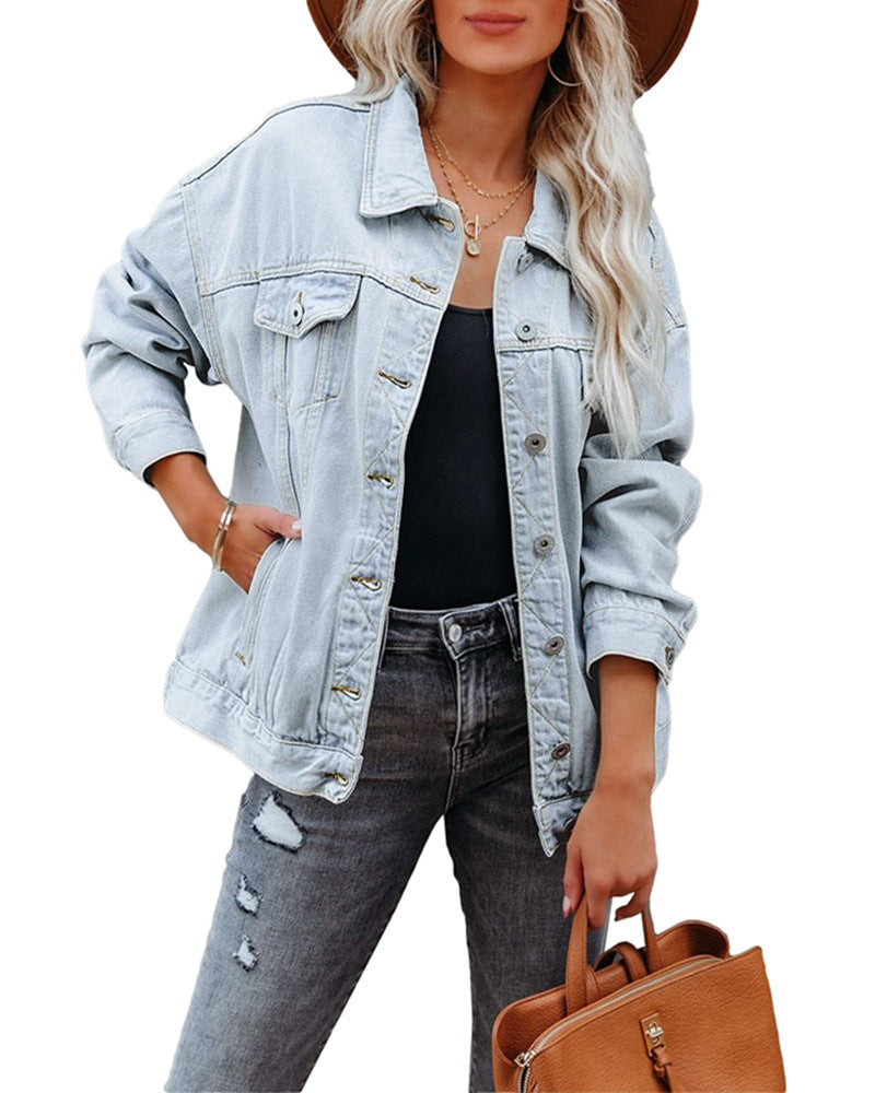 Women's Oversized Short Shawl Denim Jacket