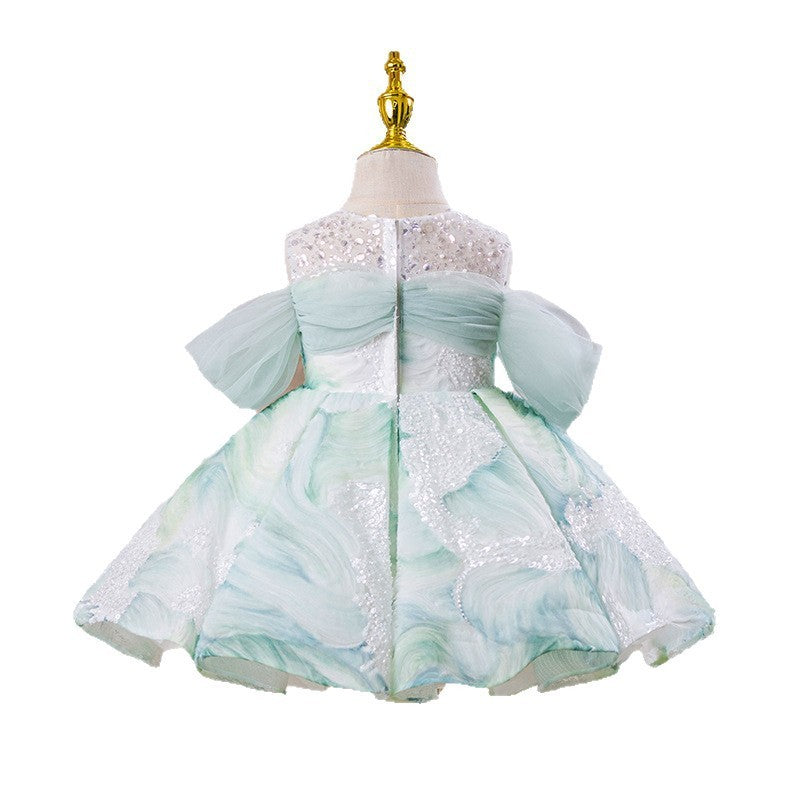 Super Beautiful Fairy Little Girl Birthday Host Piano Performance Costume Dress
