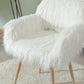 WHITE Faux Fur Upholstered Make Up Chair Side Dining Chair With Metal Leg WHITE Beech Metal Leg