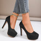 High Heel Stiletto Round Toe Sequin Fashion Nightclub