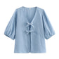 Women's Plaid Knotted Top Casual All-match