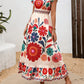 Printed Flared Maxi Dress With Long Sleeves And Lace-Up Waist Casual Style