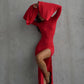 Bell Sleeve Backless Slit Slim Fit Dress