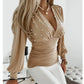 Women's Long Sleeve V-neck Lace Stitching Shirt