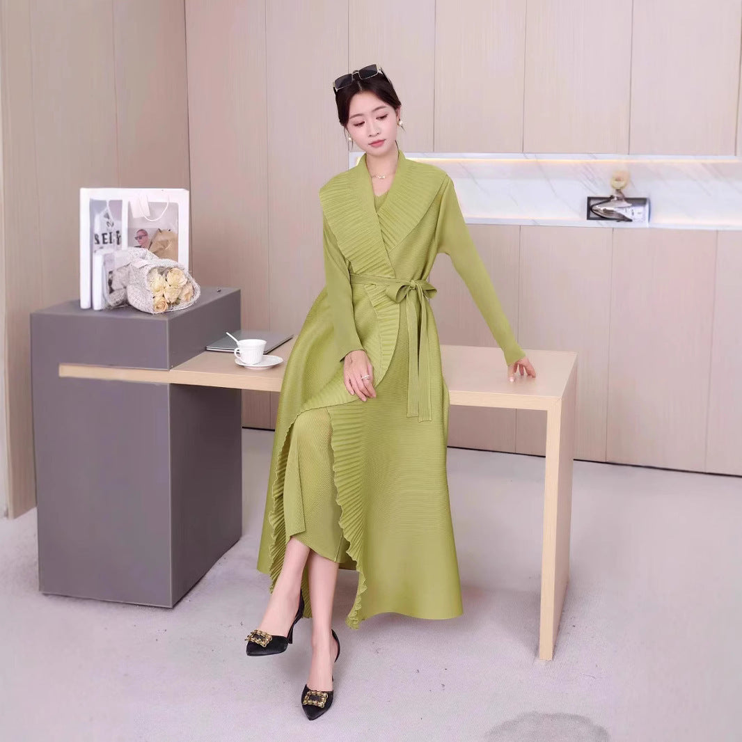 Spring And Autumn New Close Edge Belt Solid Color Dress Shawl Two-piece Set