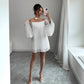 Womens Solid-Color Pleated French-Style Minimalist Off-Shoulder Dress