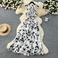Retro Crew-neck Lace-up Sleeveless Printed Dress