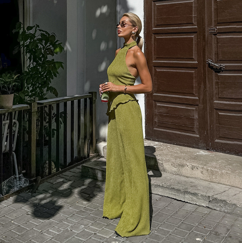 Sleeveless Halter Vest Wide-leg Pants Two-piece Set