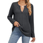 Loose-fitting V-neck Long Sleeves T-shirt Top For Women
