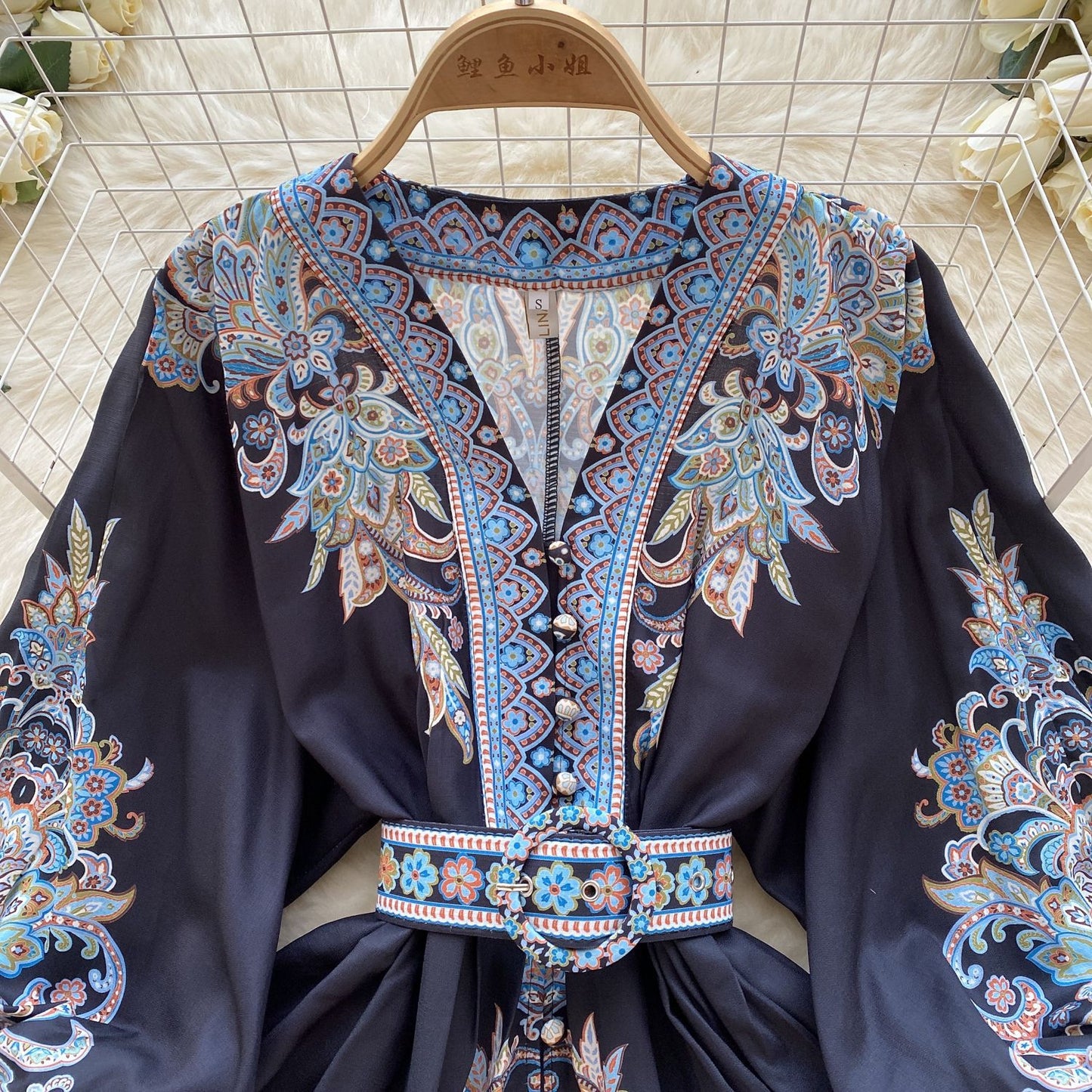 Light Luxury French Royal Style Printing Dress