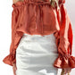 Women's Cotton Loose Casual Off-shoulder Bishop Sleeves Top